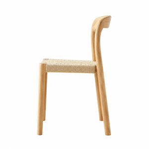 Silla de Comedor Moderna Escandinava de Madera con Asiento de Cordón Tejido y Respaldo Curvo - Product Image 2