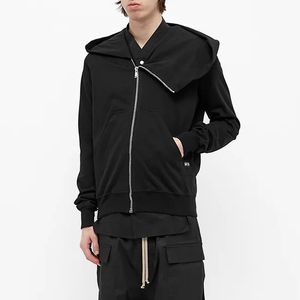 Sudadera con capucha para hombre, diseño vintage ecológico de invierno, cuello asimétrico drapeado, con pedrería, forro polar, 100% algodón, cremallera inclinada, OEM - Product Image 1
