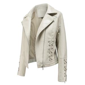 Femmes noir Style Punk hiver coton veste imprimé fleuri broderie Faux cuir souple fermeture éclair et Rivet tricoté moto manteau - Product Image 6