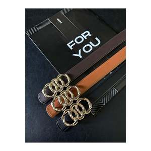 Triple Genuine <b>Domed</b> Leather Combined <b>Ring</b> Buckle Women's Trouser Belt, Jacket Belt, Dress Belt - Black-Tan-Brown - Product Image 3