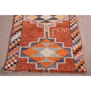 Vintage Herki <b>Runner</b> <b>Rug</b> 2.7x6.8 ft (81x206 cm), Turkish Orange Floral Wool <b>Rug</b> - Product Image 5