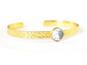 Bracelet rond en agate dendritique naturelle, bracelet en or 18 carats avec pierres précieuses, bracelet manchette - Product Image 2