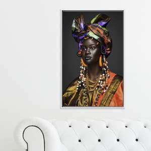 Toile imprimée : Portrait de Reine Africaine, Décoration Bohème Royale, TOILE ENCADRÉE BLANCHE - Product Image 1