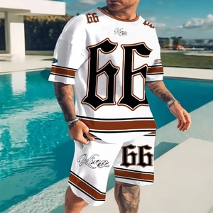 Conjunto de Camiseta de algodón orgánico con estampado de sublimación personalizado 2025 para hombre, pantalones cortos transpirables de verano y traje de camisa - Product Image 5