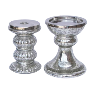 Ensemble de 2 bougeoirs et photophores décoratifs uniques en argent de créateur pour maison, restaurant et hôtel - Product Image 3