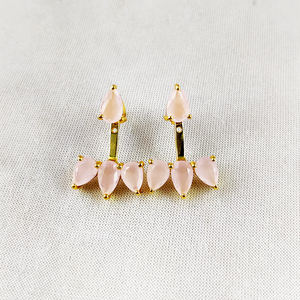 Pear Shape Faceted Pink Chalcedony Gemstone Ear <b>Jackets</b> | Handmade Women Jewelry - Product Image 2