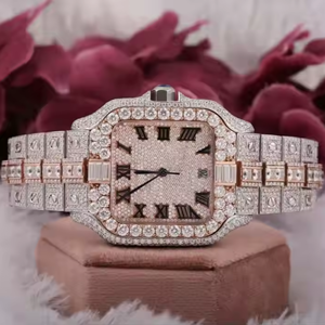 Reloj VVS Moissanite de oro rosa de alta calidad, nuevo diseño personalizado de Hip Hop, esfera analógica de lujo, pantalla clásica de acero inoxidable - Product Image 1