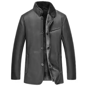 Purchase Best Looking Winter Style Hot Sale Genuine Sheepskin Leather Black Shearling Leather Coats For Mens