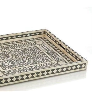 Bandeja decorativa con incrustaciones de hueso, hecha a mano, de lujo, para mesa de café y decoración del hogar al mejor precio. - Product Image 1