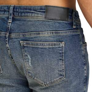 Jeans de Hombre Desgastados de Corte Recto para Verano, Azul Arena, Cintura Media, con Botones, Estilo Urbano Resistente - Product Image 3