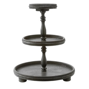 Plateau de service rond en bois à 3 niveaux fait à la main avec poignée en métal solide pour les mariages et les occasions spéciales - Product Image 4
