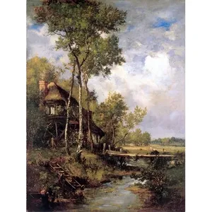 Vieux moulin à vent et pont de la rivière murale V. Carrelage De La Pena Accent mural Dosseret en céramique marbrée pour la décoration intérieure - Product Image 1