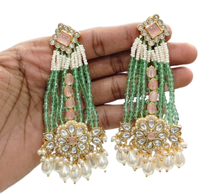 Style de vêtements de mariage de qualité supérieure clouté et travail de perles longues boucles d'oreilles à la mode lourdes ensembles de bijoux pour femmes et filles - Product Image 5