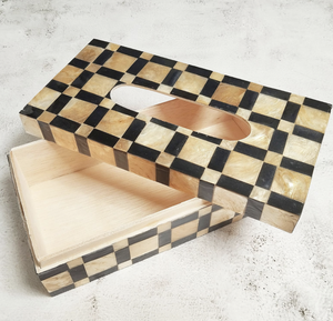 Caja de pañuelos cuadrada de madreperla, fregona de madera y papel, utensilios de cocina con incrustaciones, vajilla de La India - Product Image 3