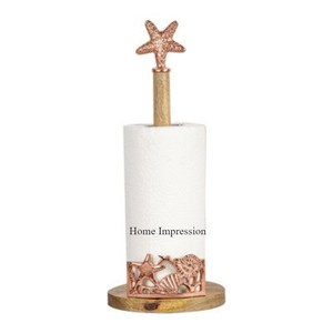 Luxurious Look Metal Silver Color Finished Round Base & Gold Plated Leaves Designer <b>Top</b> Paper Towel Holder Bathroom Accessories - Product Image 3