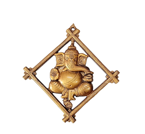 Sculpture murale Lord Ganesha de 13 pouces faite à la main en métal d'aluminium carré Style Art déco pour la décoration de la porte d'entrée principale - Product Image 1