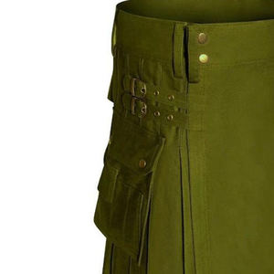 Kilt utilitaire rétro en coton écossais pour hommes avec poches cargo renforcées, style décontracté, fabriqué à la main au Pakistan - Product Image 3