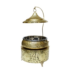 Modern Golden Embossed Brass Chafing Dish Round <b>Food</b> <b>Warmer</b> <b>Buffet</b> Server Catering Equipment Restaurant Wedding Supply - Product Image 2