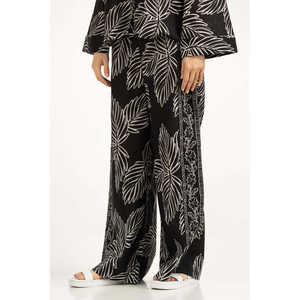 Pantalones de Chifón Negro de Corte Regular WM-COD-SS25-364B con Decoración Estampada, Ropa Casual de Verano, Mezcla de Algodón y Lino - Product Image 1