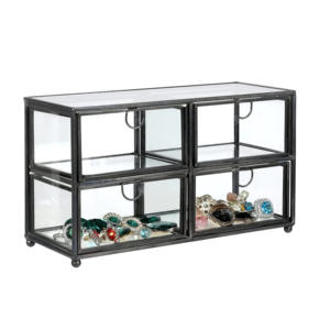 Latest Design Clear Glass Jewelry Storage Box with <b>Black</b> Metal <b>Frame</b> for Organizing <b>and</b> Display Makeup Accessories - Product Image 1