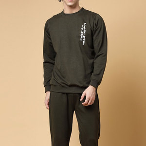 Ensemble de survêtement en coton noir pour homme, col rond, manches longues, taille élastique, coupe décontractée, imprimé lettres, idéal pour l'automne - Product Image 3
