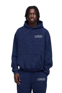 Sweat à capuche oversize noir avec logo personnalisé, lavage à l'acide, pantalon large, streetwear pour homme, épaules tombantes, survêtement d'hiver, taille plus - Product Image 4