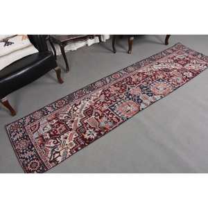 Classic Red Blue Handmade Wool <b>Rug</b> 2.2 X 9 ft Turkish Large Area Rectangle Area <b>Abstract</b> Patchwork Hallway 10mm Latex Room <b>Rug</b> - Product Image 3
