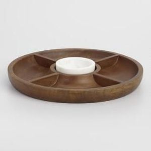 Vente chaude plateau à copeaux et trempette en bois d'acacia avec bol en céramique plateau de service moderne danois vintage plateau à collation en bois du milieu du siècle - Product Image 5