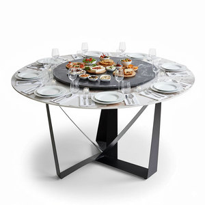 Round <b>White</b> Stone Top <b>Dining</b> <b>Table</b> with 2 Rotating Tiers 140cm Diameter Extendable Iron Legs BA68036 - Product Image 1