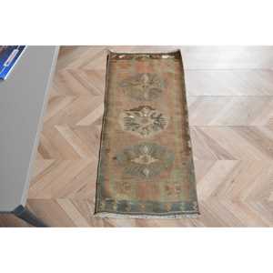 Kilim Vintage Rug, 1.4x3.2 ft Turkish Rug, <b>Brown</b> Striped <b>Wool</b> Rug - Product Image 1