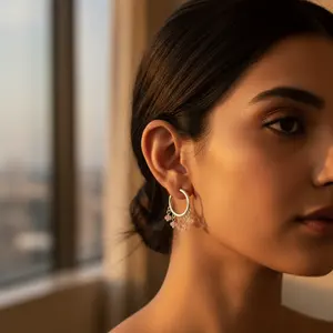 Boucles d'oreilles créoles en argent sterling 925 avec pampilles et fleurs, ornées de zircons diamantés, clous tendance pour mariage ou fiançailles pour femme - Product Image 1