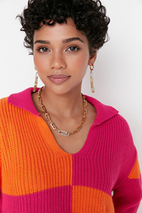 สเวตเตอร์คอวีของผู้หญิงเสื้อกันหนาวผู้หญิงหลากสีสำหรับฤดูใบไม้ร่วงฤดูหนาว - Product Image 4