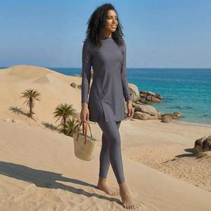 Burkinis islamiques 2 pièces pour femmes musulmanes, respirants, personnalisables, en Spandex/Polyester, coupe haute, col ras du cou, modestes, grandes tailles, séchage rapide - Product Image 1