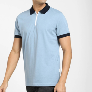 Style décontracté de qualité supérieure 100% coton respirant à séchage rapide pour hommes coupe ajustée à manches courtes T-shirt polo brodé avec ourlet côtelé - Product Image 2