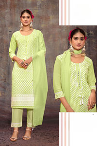 Adults' Chinnon <b>Kurti</b> Salwar Kameez Set Shifli Handwork Including Dupatta Quick Dry All Seasons Party Wear Indian Pakistani - Product Image 2