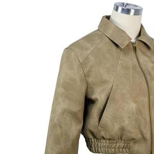 <b>Women</b> Elegant Coat Solid Long Sleeves Blazers <b>Shirt</b> Coat Fashion Zipper PU Leather crop <b>Jacket</b> - Product Image 6