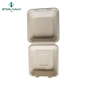 กล่องชานอ้อย6x6วัสดุใยอาหารย่อยสลายได้ตามธรรมชาติกันน้ำแบบฝาพับภาชนะใส่อาหารแฮมเบอร์เกอร์แบบใช้แล้วทิ้งออกแบบได้ตามต้องการ - Product Image 2