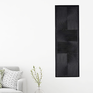 Art mural rectangulaire en bois sculpté, peint à la main, panneau mural de portrait, finition noire, décoration murale pour la décoration de la maison - Product Image 4