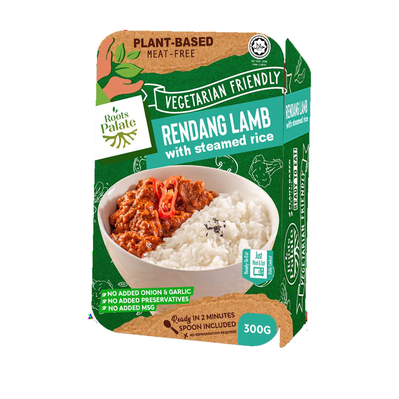 Wortels Gehemelte Vegetarisch Rendang Lamsvlees Met Gestoomde Rijst Instant Rijst Kant-En-Klare Plantaardige Instant Voedsel 300G X 24 Eenheden