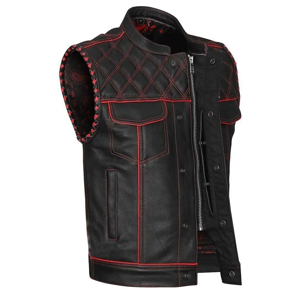 Men's Motorbike Motorcycle Leather Vest Genuine Cowhide Outback Biker Vest Wholesale Price High Quality Cheap Price