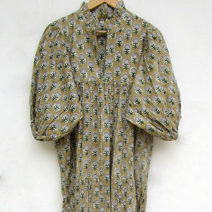 Vestido largo de talla libre con estampado de bloque de mano de algodón indio, vestido Maxi para mujer, ropa informal, vestido de talla grande, ropa de verano, artículo Maxi - Product Image 1