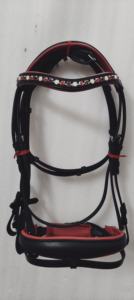 Banda de cejas de cristal de piedra de diseñador y relleno rojo con riendas Web Brida de cuero de doma disponible en la India. - Product Image 2