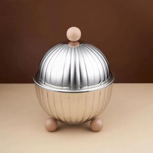 En venta, calentador de alimentos de forma redonda, Color cremoso, recubierto de polvo, hecho a mano, acero inoxidable, tapa de Color plateado - Product Image 6