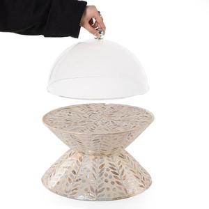 Support à gâteau de luxe double face en nacre avec dôme en verre, plateau rond décoratif incrusté pour desserts et chocolats, idéal pour le Ramadan - Product Image 1