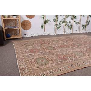 Vintage Turkish <b>Rug</b> Classic Beige Green 6.2 X 9.7 ft Patchwork <b>Boho</b> Flat Weave Wool for Living Room Jute with Latex Backing - Product Image 2
