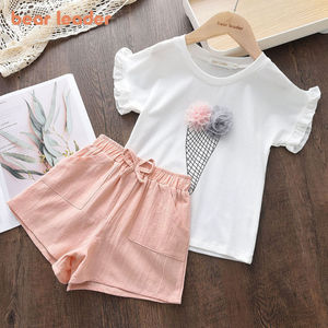 Ensemble de vêtements pour filles en coton de bambou 100% de haute qualité, design 2021, manches courtes, col rond, shorts, Bangladesh. - Product Image 5