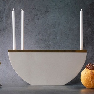 Modern <b>White</b> Marble Triangular Menorah Elegant Geometric Candle Holder Judaica Hanukkiah Handmade Stone Decor for Home and Gifts - Product Image 4