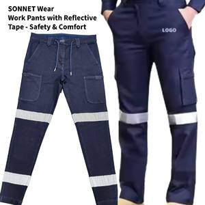 Pantalon de travail en coton élasthanne pour homme brillant respirant et réfléchissant droit à plat-sécurité et confort avec UPF 50 + - Product Image 1