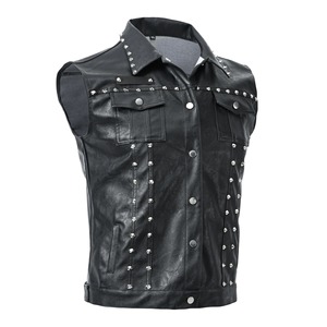 Men's Punk Style Winter Solid Breathable Leather Biker Waistcoat High Street Motorcycle Rider Sleeveless Jacket - Product Image 2