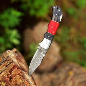 Cuchillo de bolsillo de jungla RTS de acero damasco con mango de madera, supervivencia al aire libre y utilidad de caza, cuchillo de bolsillo plegable - Product Image 2